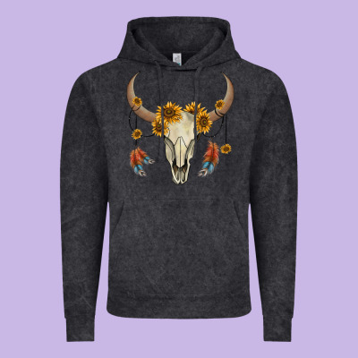 Bull Skull Sunflowers And Feathers Vintage Hoodie Designed By Adodesignshop
