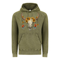 Vintage Olive bull skull sunflowers and feathers Vintage Hoodie - AdoDesignShop