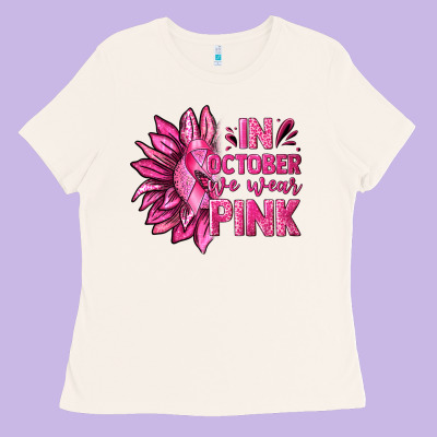 In October We Wear Pink Sunflower Ladies Tee Designed By Texasbilliewilder