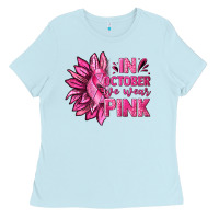 Baby Blue In October We Wear Pink Sunflower Ladies Tee - texasbilliewilder