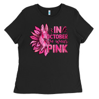Black In October We Wear Pink Sunflower Ladies Tee - texasbilliewilder