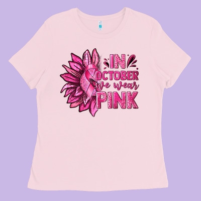 In October We Wear Pink Sunflower Ladies Tee Designed By Texasbilliewilder