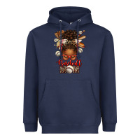 Navy Baseball Mom Afro Messy Bun Heavyweight Hoodie - texasbilliewilder