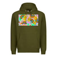 Army Green smile faces and rainbow and daisys Premium Hoodie - TumblerDesignByShophia
