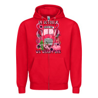 Red in october we wear pink halloween school bus Zipper Hoodie - LillyAllenDesigns