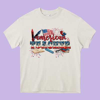 American Teacher 4th Of July Heavy Core Tee Designed By Cowgirlartshop
