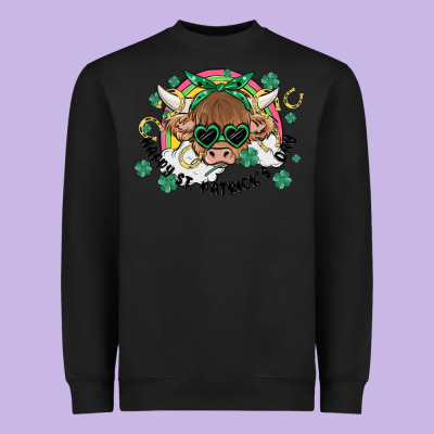 St. Patrick's Day Highland Cow Heavyweight Sweatshirt Designed By Maliassmallbusiness
