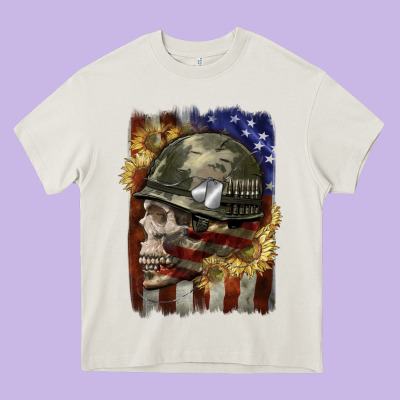 Army Skull 4th Of July Heavy Core Tee Designed By Cowgirlartshop