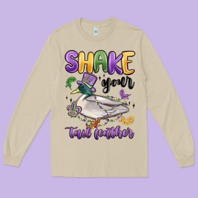 Shake Your Tail Feather Mardi Gras Long Sleeve Tee Designed By Maliassmallbusiness
