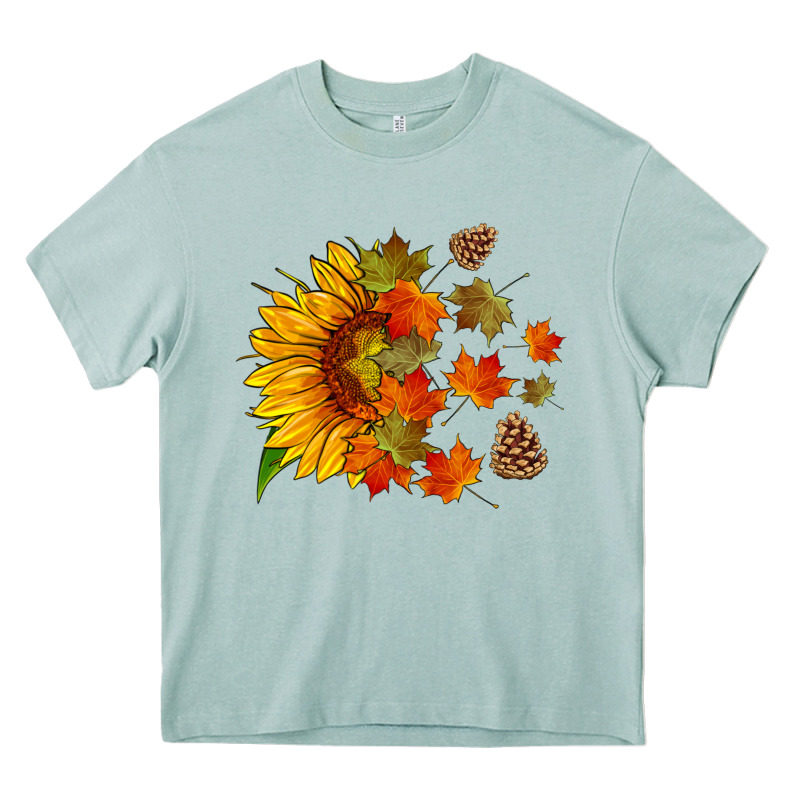 Sunflower And Autumn Leaves Heavy Core Tee by HRA Design Shop | Teevron