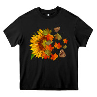 Black sunflower and autumn leaves Heavy Core Tee - HRA Design Shop