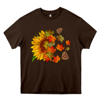 Chocolate Brown sunflower and autumn leaves Heavy Core Tee - HRA Design Shop
