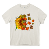 Cream sunflower and autumn leaves Heavy Core Tee - HRA Design Shop
