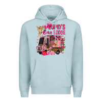 Blue Mist Cupid's love lodge with truck Valentine's Day Premium Hoodie - HowdyJamesFarm