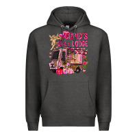 Charcoal Heather Cupid's love lodge with truck Valentine's Day Premium Hoodie - HowdyJamesFarm