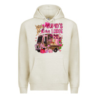 Oatmeal Heather Cupid's love lodge with truck Valentine's Day Premium Hoodie - HowdyJamesFarm