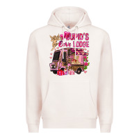 Pale Pink Cupid's love lodge with truck Valentine's Day Premium Hoodie - HowdyJamesFarm