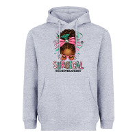 Heather Grey Surgical Technologist Afro Messy Bun Heavyweight Hoodie - texasbilliewilder