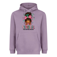 Lavender Surgical Technologist Afro Messy Bun Heavyweight Hoodie - texasbilliewilder