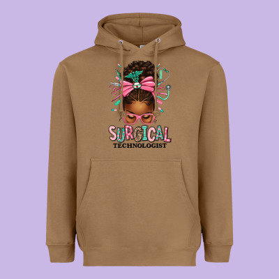 Surgical Technologist Afro Messy Bun Heavyweight Hoodie Designed By Texasbilliewilder