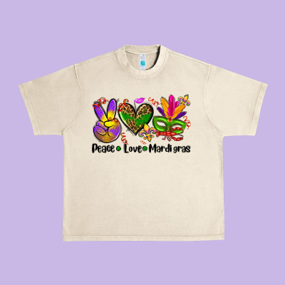 Peace Love  Mardi Gras Urban Heavy Tee Designed By Adodesignshop