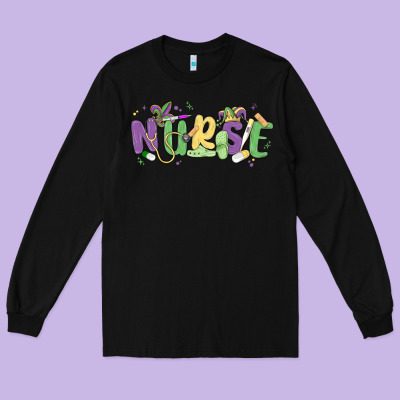 Nurse Mardi Gras Long Sleeve Tee Designed By Maliassmallbusiness