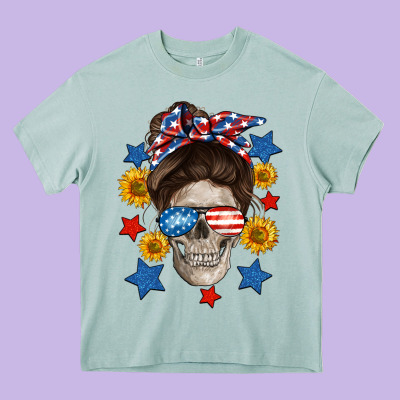 American Mom Skull Heavy Core Tee Designed By Neo Western