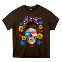 Chocolate Brown American mom skull Heavy Core Tee - Neo Western