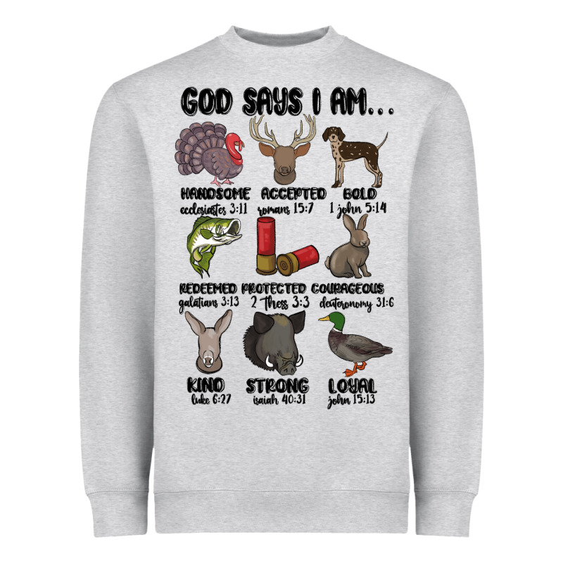 God Says I Am Hunting Heavyweight Sweatshirt by MaliasSmallBusiness | Teevron