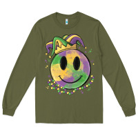Army Green smiley face mardi gras Long Sleeve Tee - MaliasSmallBusiness
