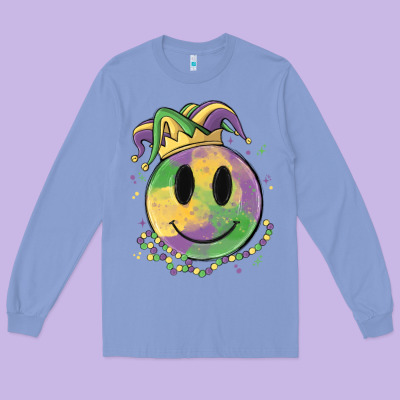 Smiley Face Mardi Gras Long Sleeve Tee Designed By Maliassmallbusiness