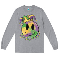 Heather Grey smiley face mardi gras Long Sleeve Tee - MaliasSmallBusiness
