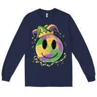Navy smiley face mardi gras Long Sleeve Tee - MaliasSmallBusiness