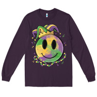 Plum smiley face mardi gras Long Sleeve Tee - MaliasSmallBusiness