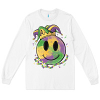 White smiley face mardi gras Long Sleeve Tee - MaliasSmallBusiness