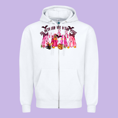 In October We Wear Pink Zipper Hoodie Designed By Lillyallendesigns