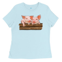 Baby Blue barn pigs Ladies Tee - RanaPortraitStore