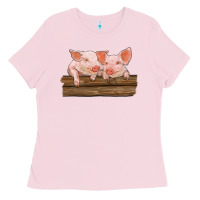 Bubblegum Pink barn pigs Ladies Tee - RanaPortraitStore