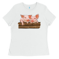 White barn pigs Ladies Tee - RanaPortraitStore