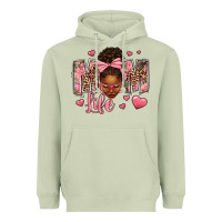 Matcha Afro Messy Bun Mom Life Heavyweight Hoodie - texasbilliewilder
