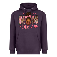 Plum Afro Messy Bun Mom Life Heavyweight Hoodie - texasbilliewilder