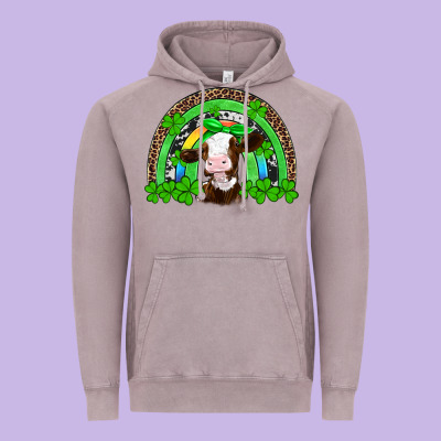St Patricks Cow Rainbow Vintage Hoodie Designed By Artiststas