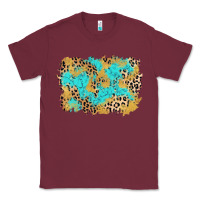 Burgundy glitter leopard turquoise background Classic Tee - AdoDesignShop