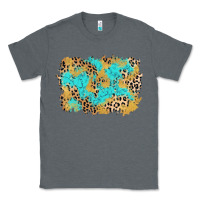 Charcoal Heather glitter leopard turquoise background Classic Tee - AdoDesignShop
