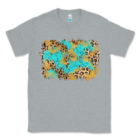 Heather Grey glitter leopard turquoise background Classic Tee - AdoDesignShop
