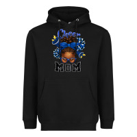 Black Cheer Mom Afro Messy Bun Heavyweight Hoodie - texasbilliewilder