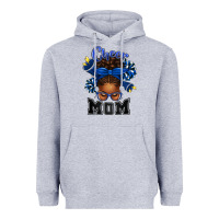 Heather Grey Cheer Mom Afro Messy Bun Heavyweight Hoodie - texasbilliewilder
