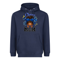 Navy Cheer Mom Afro Messy Bun Heavyweight Hoodie - texasbilliewilder