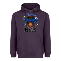 Plum Cheer Mom Afro Messy Bun Heavyweight Hoodie - texasbilliewilder