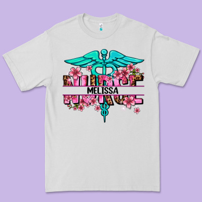 Floral Nurse Custom Name Premium Tee Designed By Adodesignshop